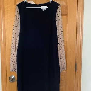 Black midi dress with black polka sleeves